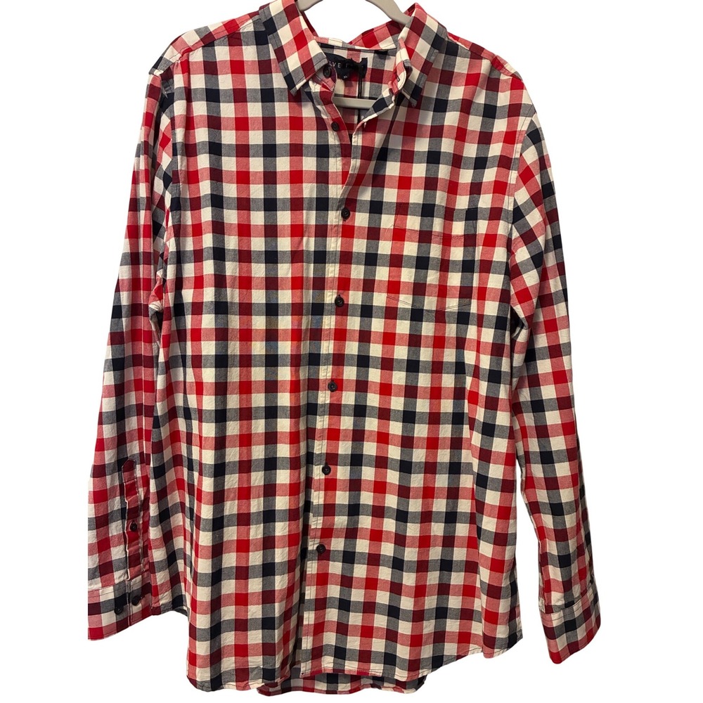 Five Four Chris Mens Large Red Navy White Gingham Check Button Down Shirt New